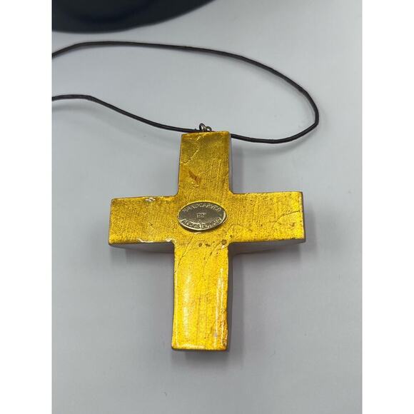 HOST PICK 7/5 Alexis Bittar Vermeil 925 Golden Lucite 3D Cross Brown Necklace - Picture 12 of 13